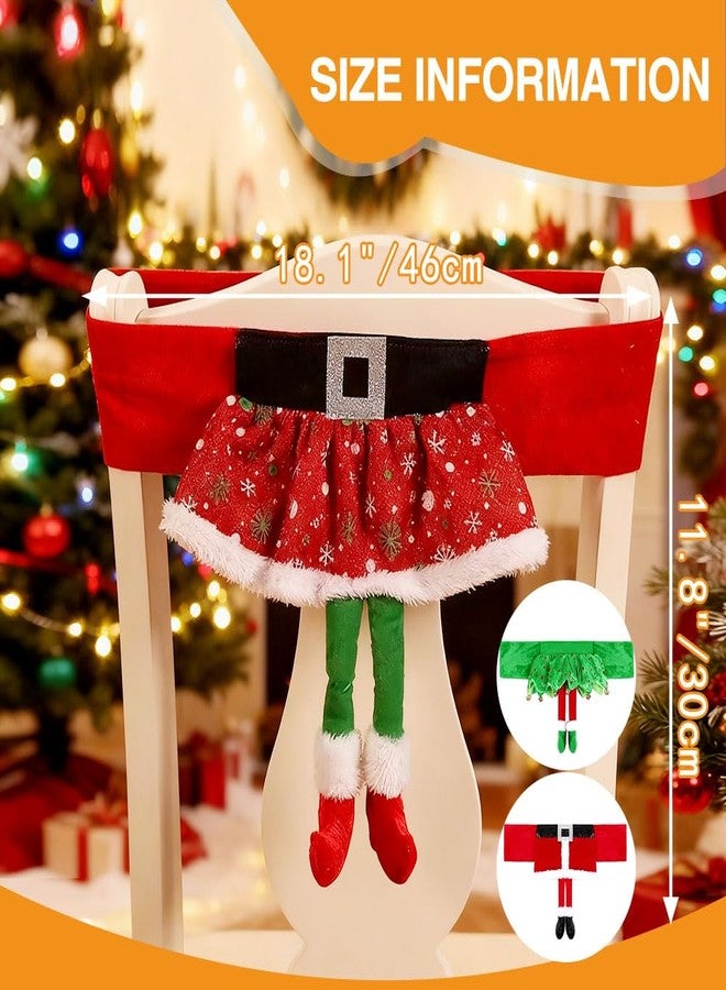 Yahpetes Chair Back Cover 3 Pcs Christmas Chair Sashes 18.1" X 11.8" Stretchy Xmas Dining Chair Back Covers Red Santa Claus Belt Buckle Bands Chair Slipcover Ornament Decorations - Image 2